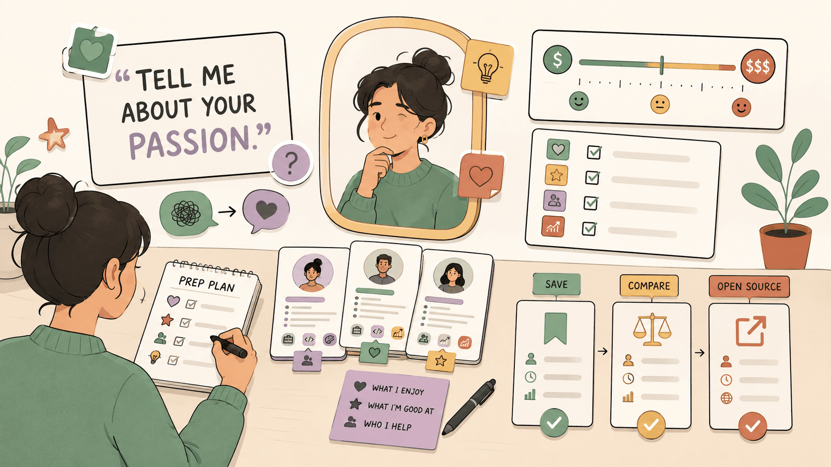 Editorial illustration for How to answer passion interview questions without sounding fake