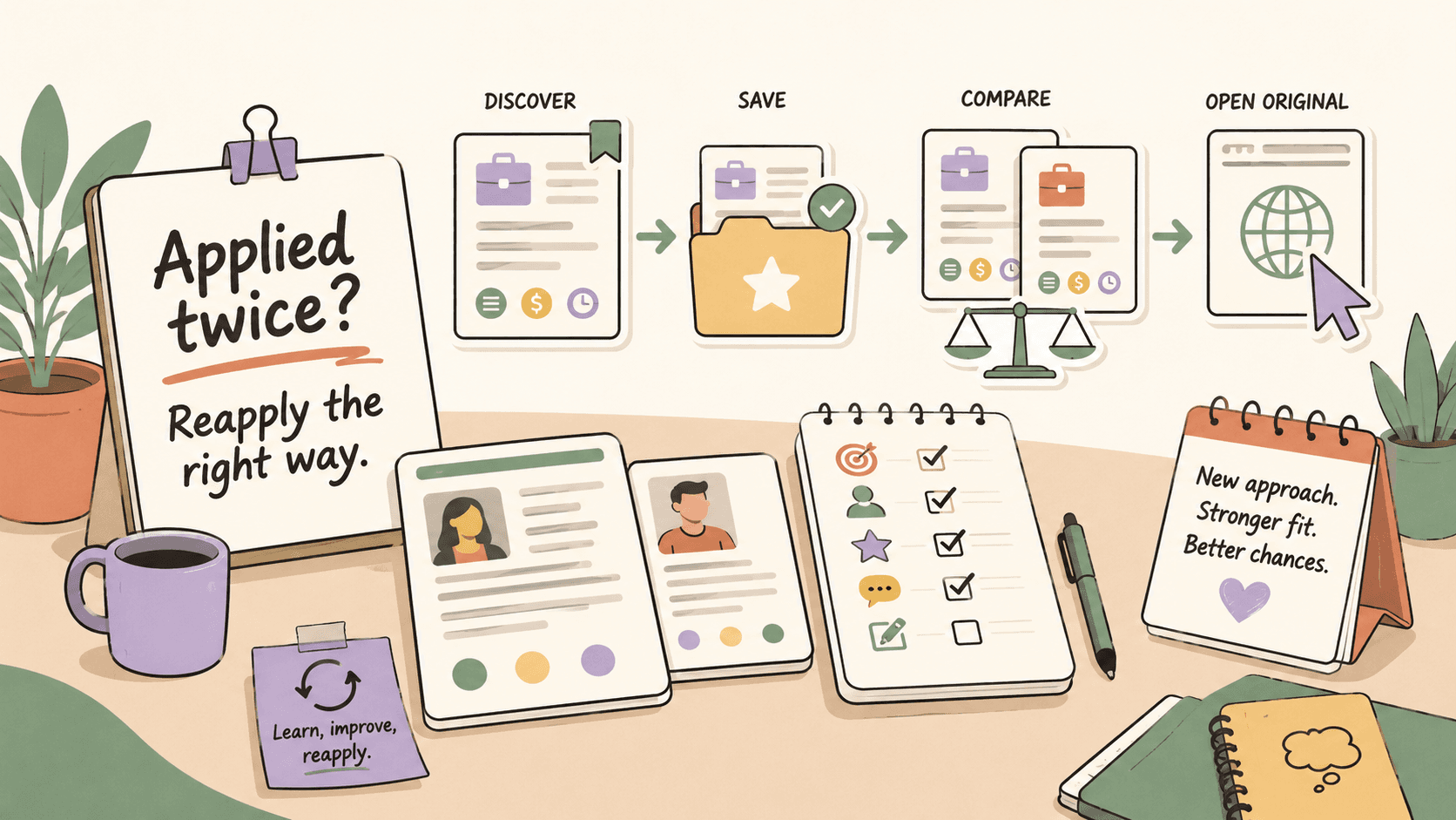 Editorial illustration for Applied to the Same Job Twice After Rejection? How to Reapply the Right Way