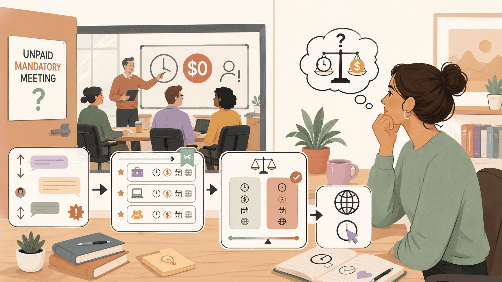 Editorial illustration for Can Your Boss Make You Attend an Unpaid Mandatory Meeting?