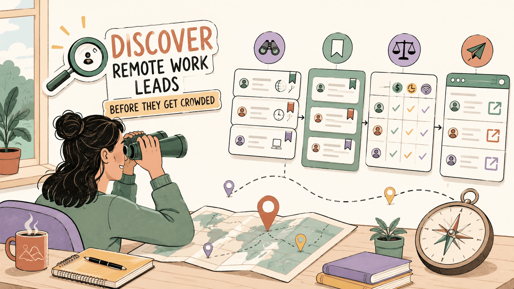 Editorial illustration for How to Discover Remote Work Leads Before They Get Crowded