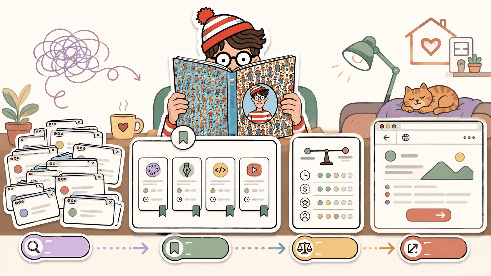 Editorial illustration for How to Find Work Online From Home Without Getting Lost in Tabs