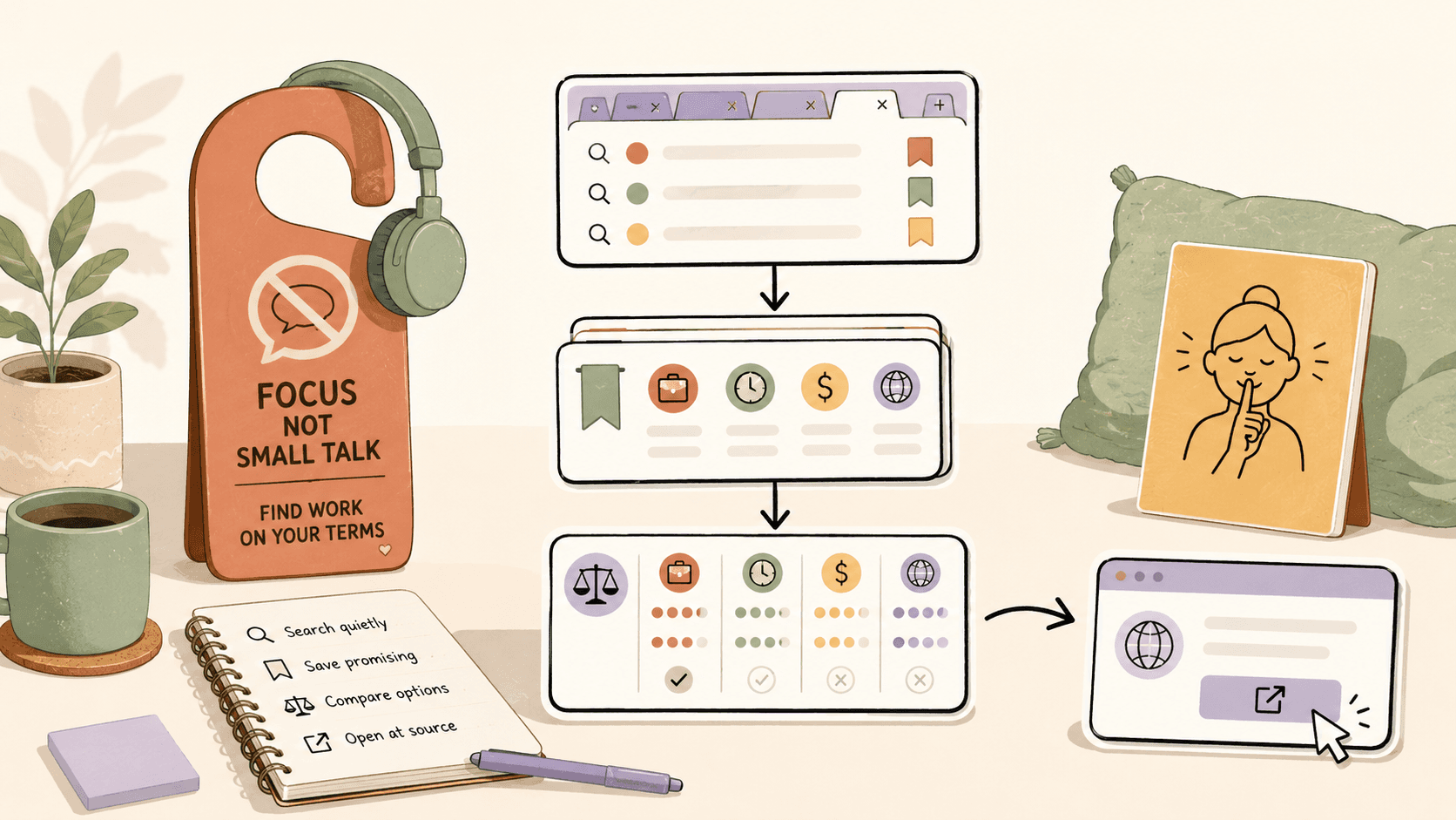Editorial illustration for How to Find Work When You Hate Talking to People