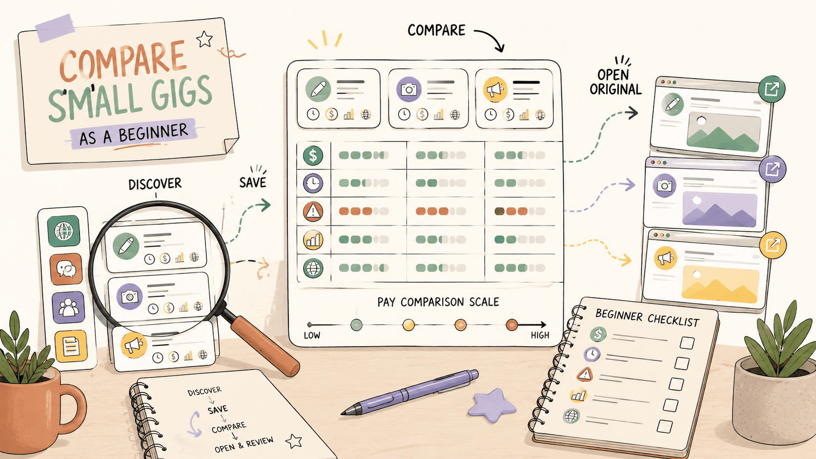Editorial illustration for How to Compare Small Gigs as a Beginner: Pay, Scope, Risk, and Best Platforms