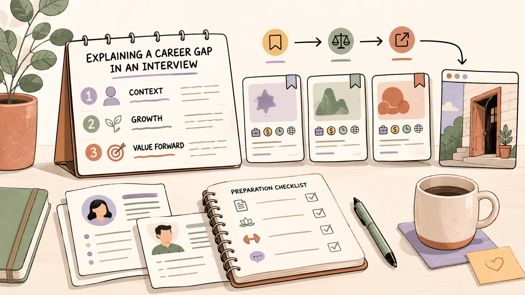 Editorial illustration for How to Explain a Career Gap in an Interview: 3-Part Script and Examples