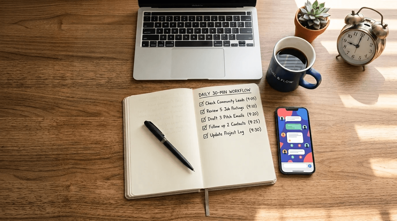 Editorial illustration for How to Find Paid Projects Every Day: A 30-Minute Workflow