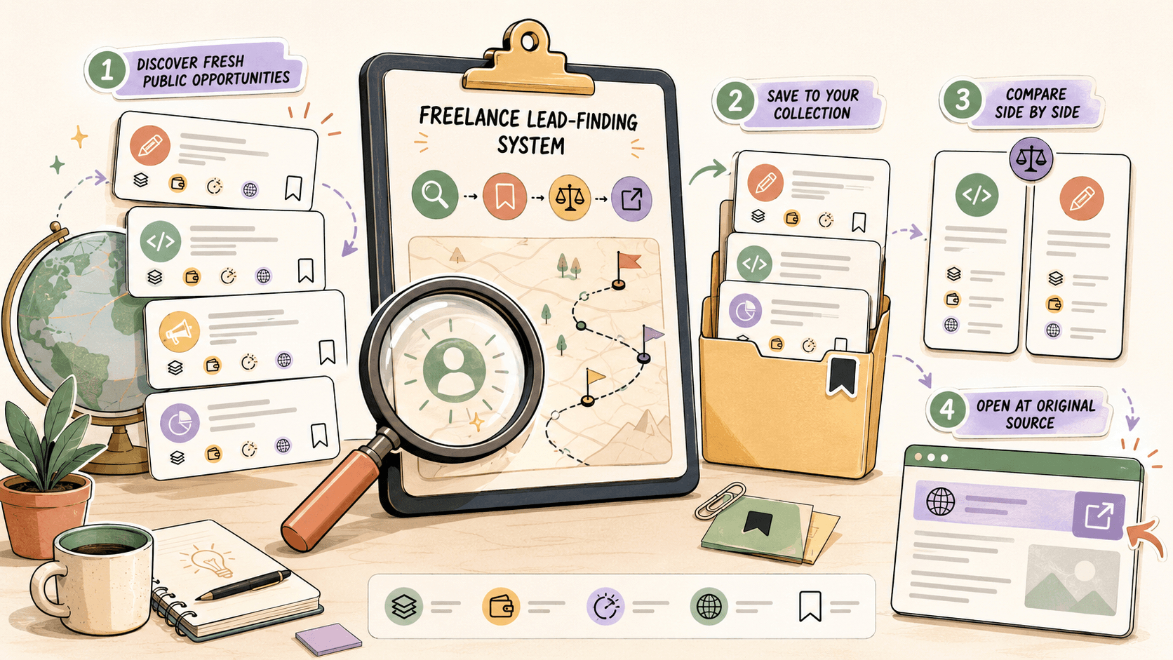Editorial illustration for How to Get Freelance Clients: A Practical Lead-Finding System