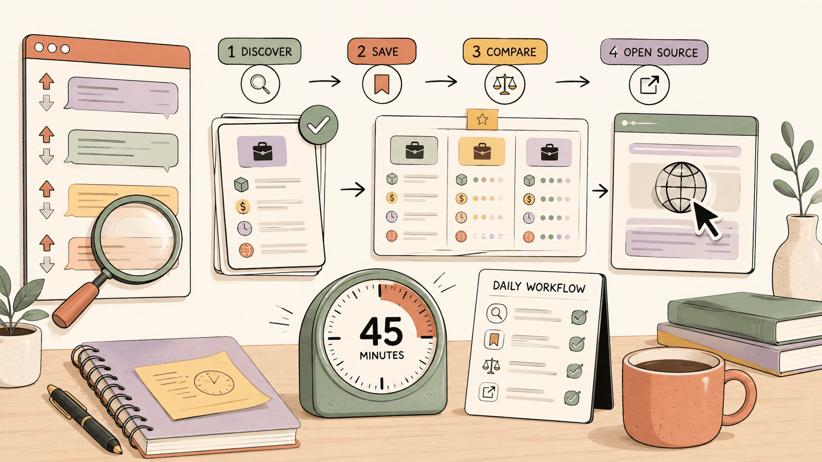 Editorial illustration for How to Organize Contract Opportunities in Less Time: A 45-Minute Daily Workflow