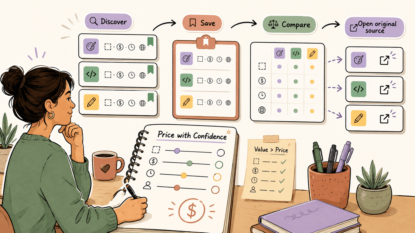 Editorial illustration for How to Price Freelance Services as a Beginner