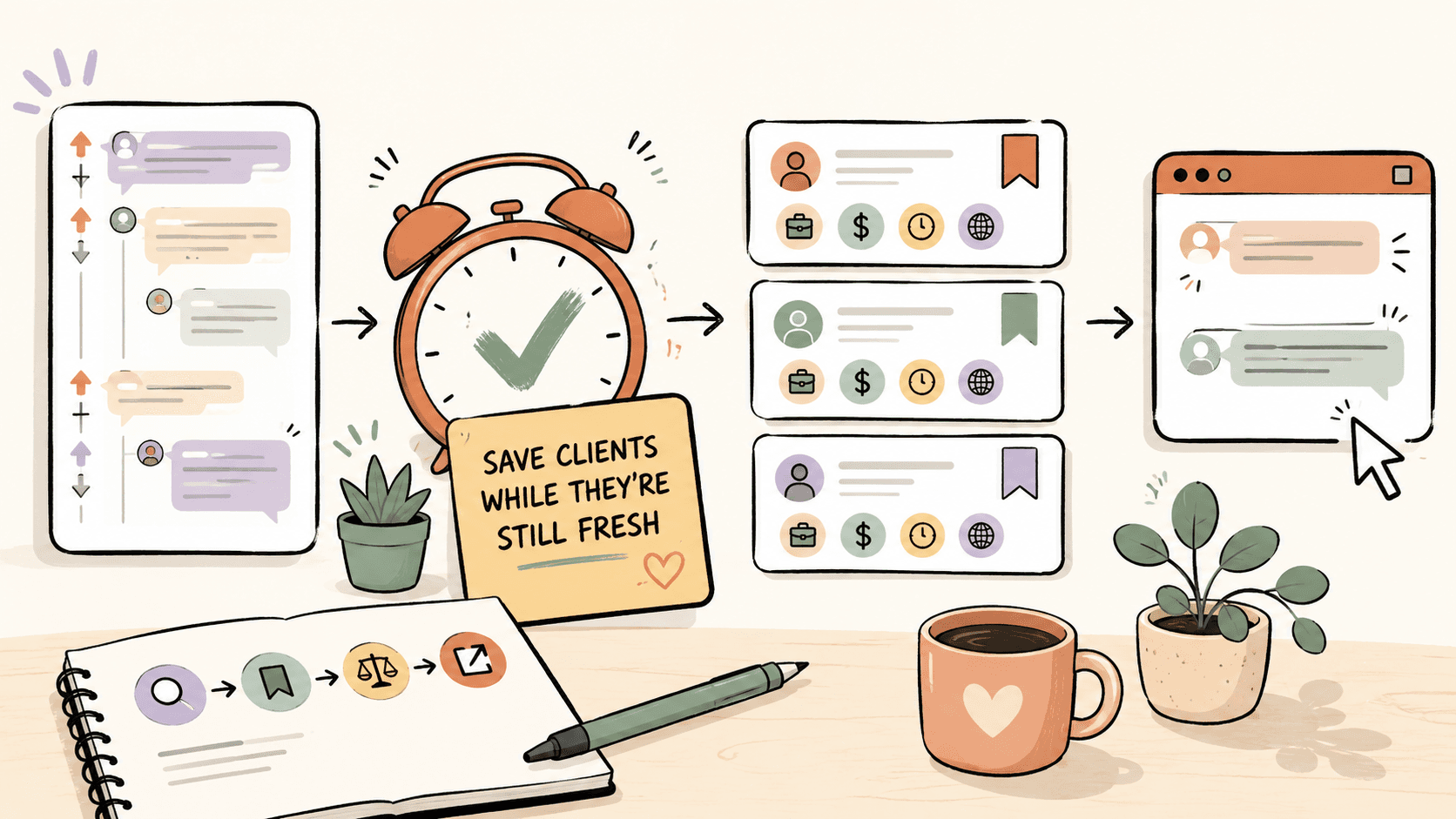 Editorial illustration for How to Save Freelance Clients While They’re Still Fresh