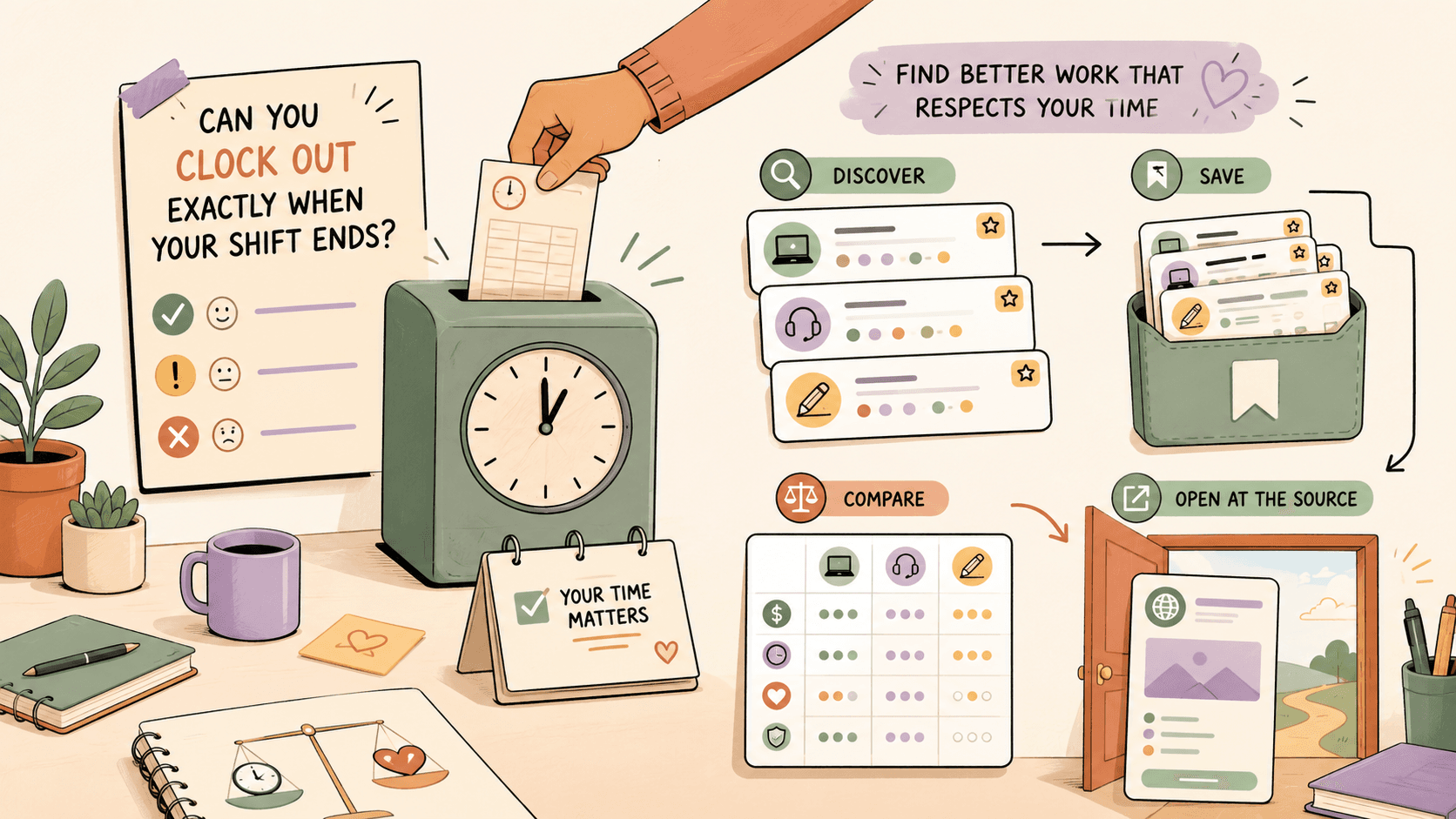 Editorial illustration for Can You Clock Out Exactly When Your Shift Ends? (And How to Find Better Work If You Can't)
