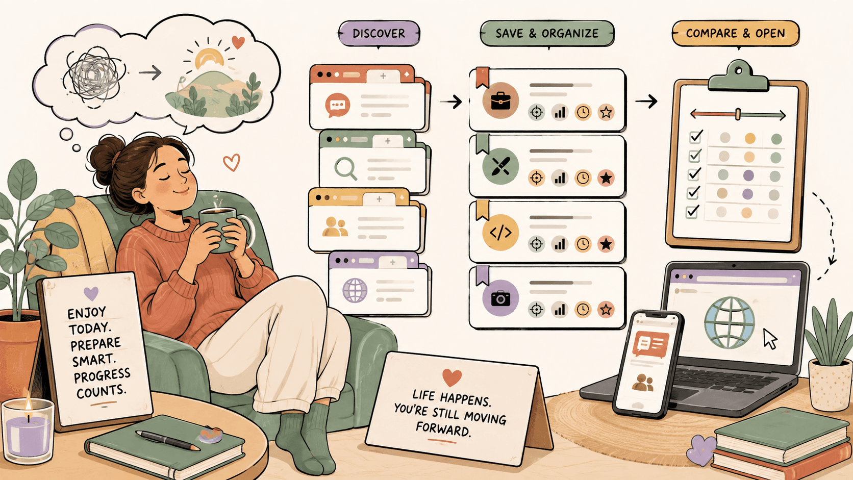 Editorial illustration for How to Stop Feeling Guilty When Enjoying Life Instead of Applying for Jobs