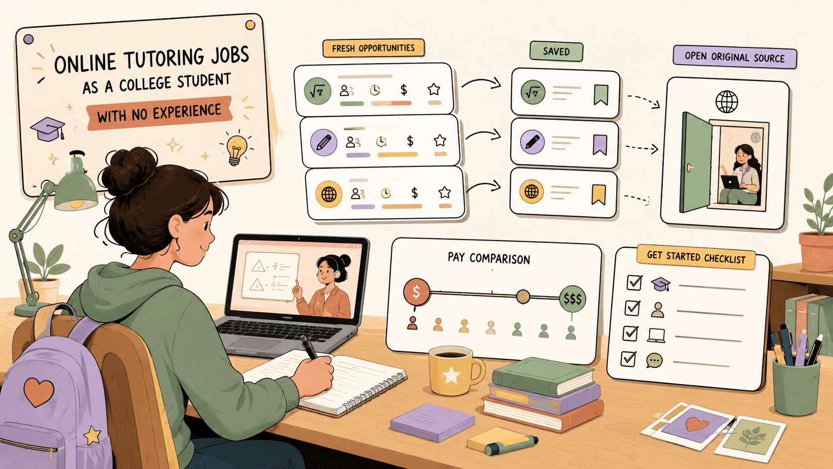 Editorial illustration for How to Find Online Tutoring Jobs as a College Student With No Experience