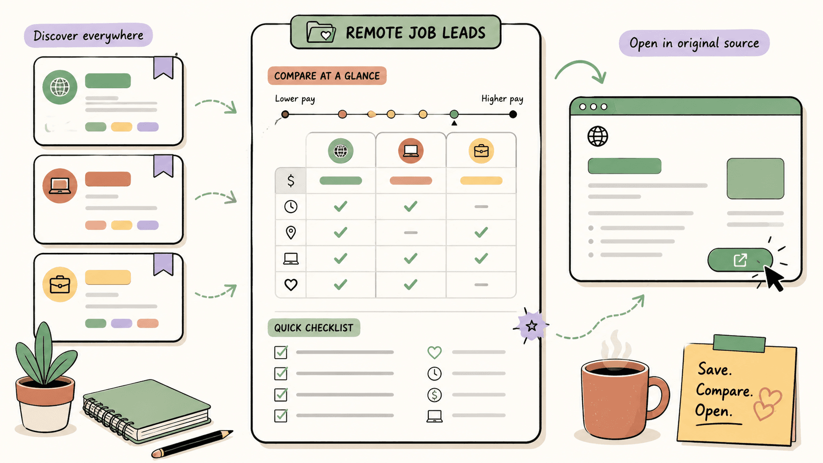 Editorial illustration for How to Organize Remote Job Leads from Multiple Websites Without Tab Chaos