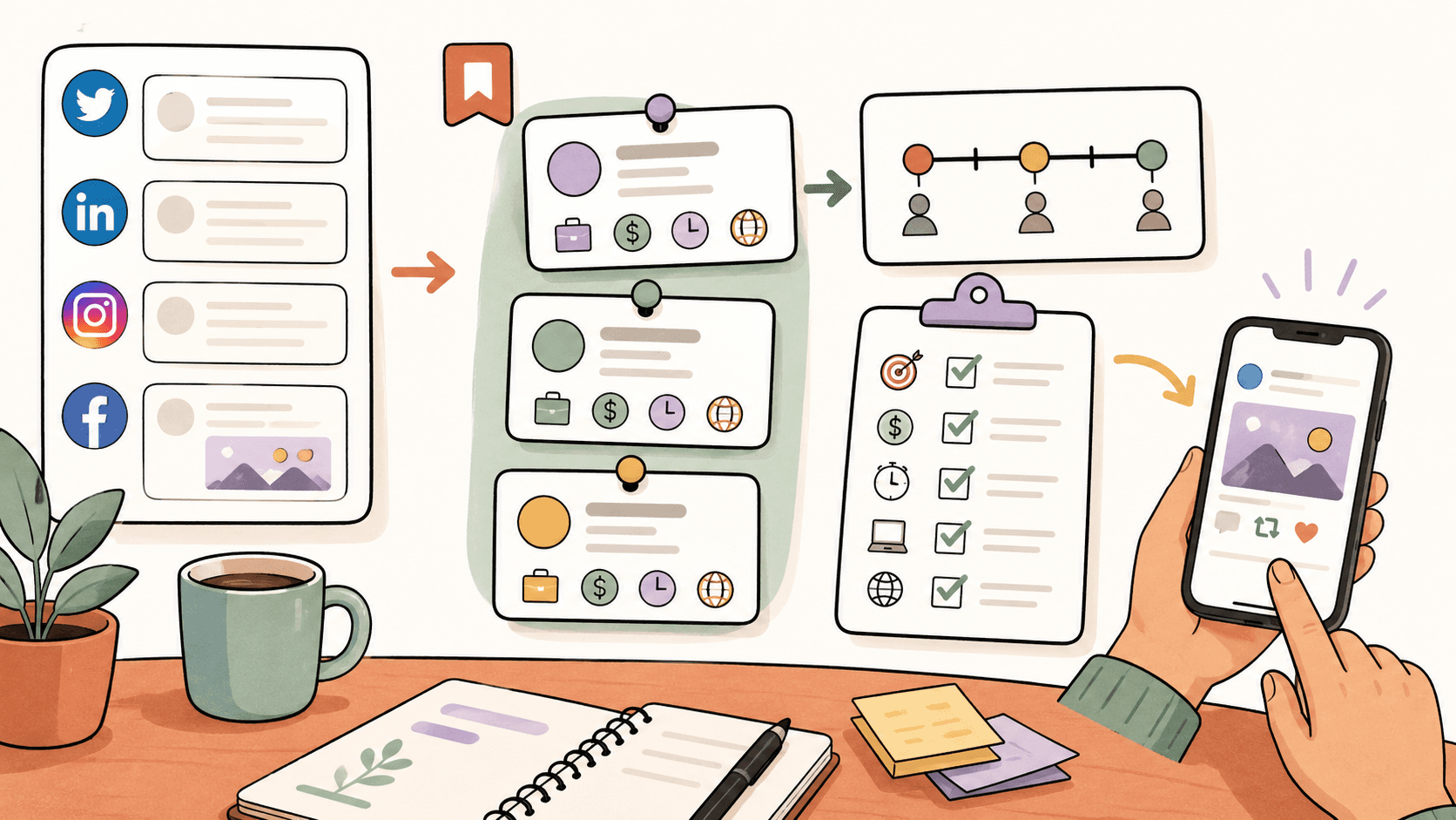 Editorial illustration for How to Organize Remote Work Leads from Social Platforms