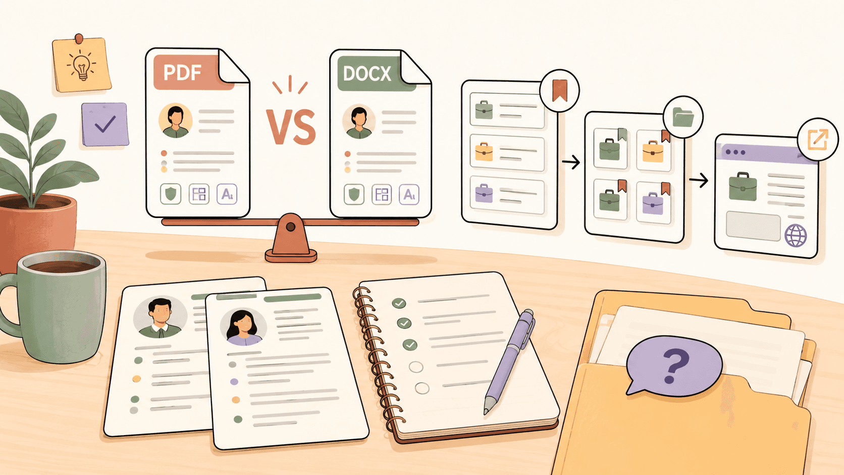 Editorial illustration for PDF vs DOCX Resume: Which Format Gets More Interviews?