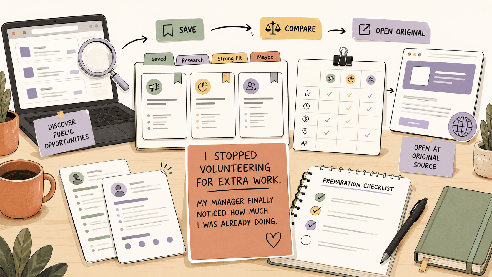 Editorial illustration for I Stopped Volunteering for Extra Work: How to Turn That Realization Into Better Job Search Leverage