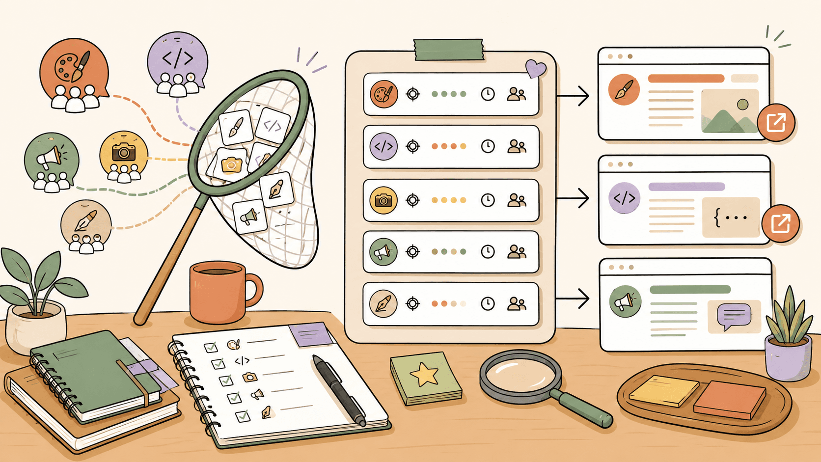 Editorial illustration for How to Track Freelance Work from Niche Online Groups