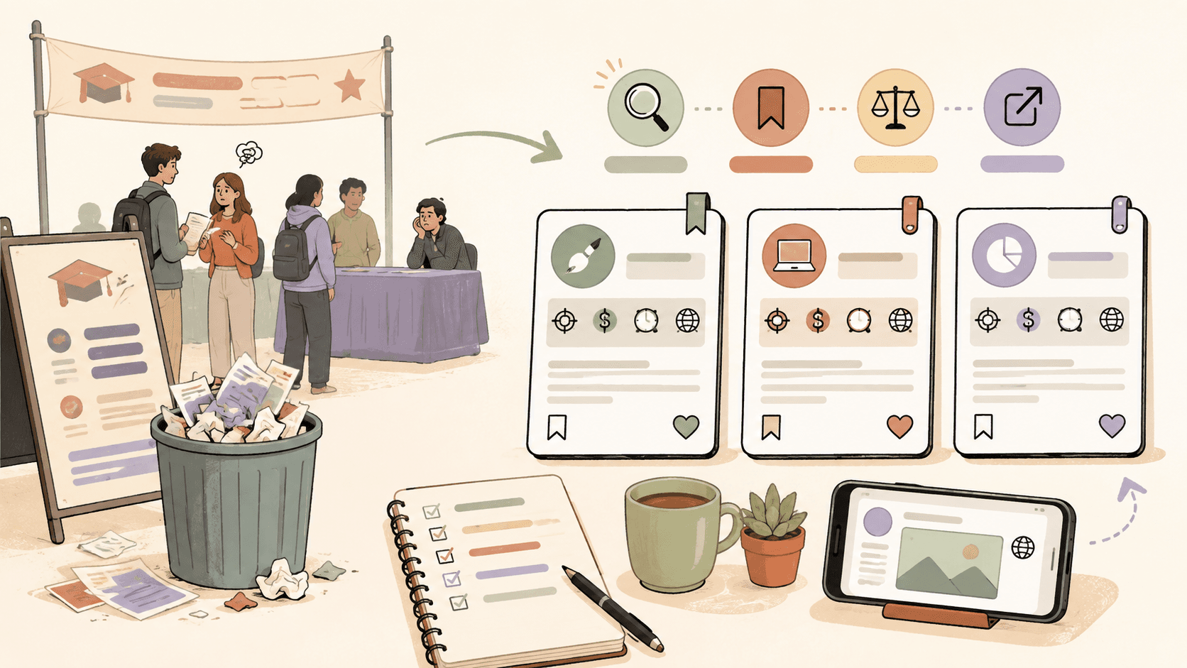 Editorial illustration for Your University Job Fair Was a Waste of Time. Here's What to Do Instead