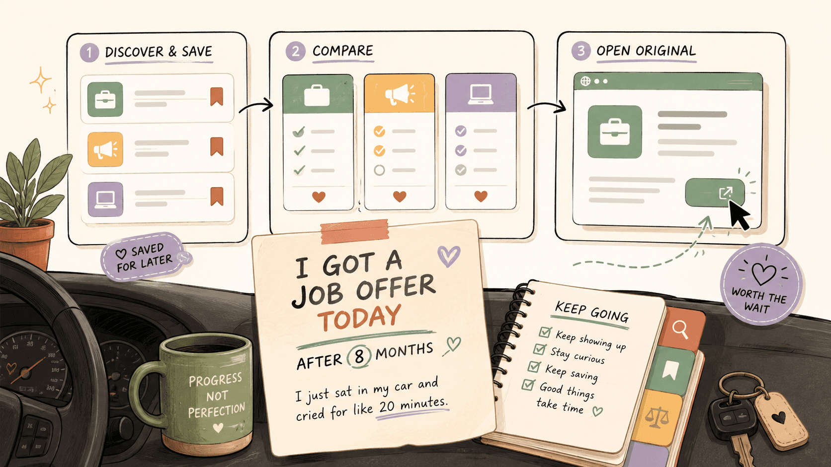 Editorial illustration for What Job Seekers Should Learn From: I Got a Job Offer Today After 8 Months