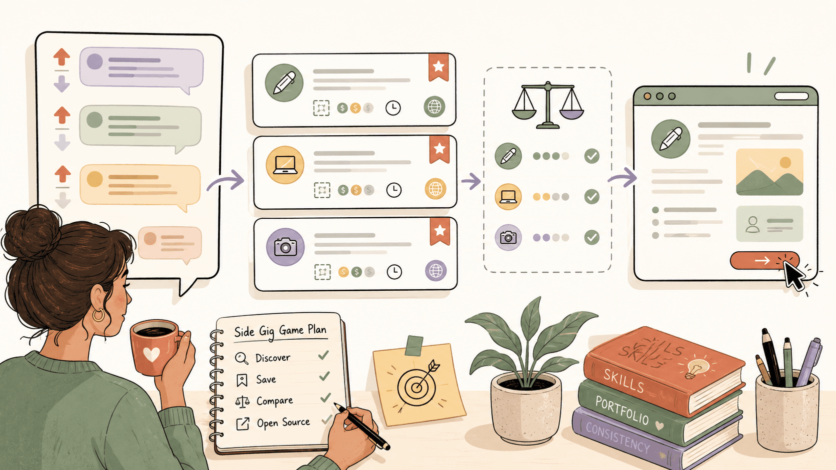 Editorial illustration for Where to Find Online Side Gigs for Extra Income — What Actually Works
